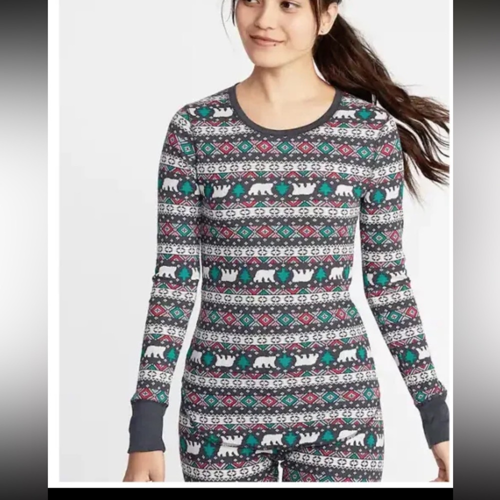 NEW Old Navy women’s thermal S TALL holiday l/s pajama Shirt top fair isle bear